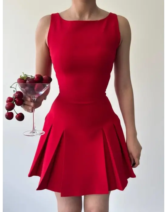 Omarı Çiçek Desenli Mini Elbise