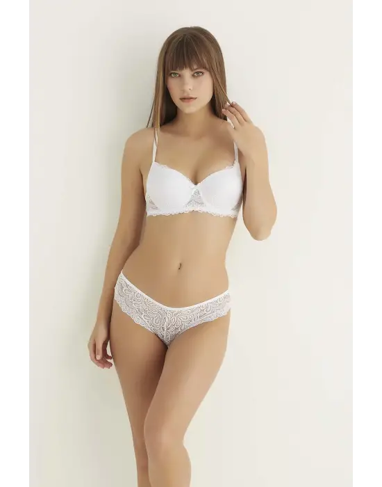 Omarı Dantelli Beyaz Slip Sütyen Takımı