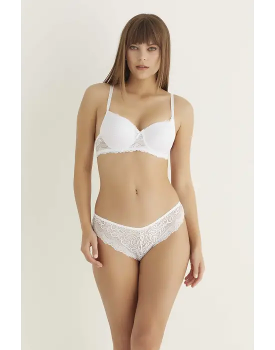 Omarı Dantelli Beyaz Slip Sütyen Takımı