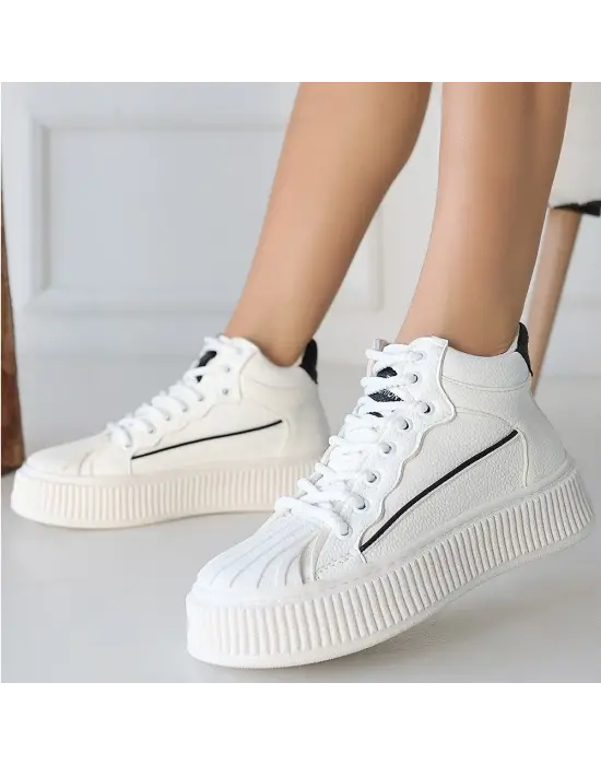 Omarı Spor Ayakkabı Siyah Detaylı Bağcıklı Modelleri