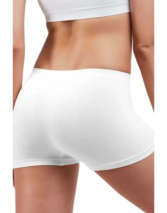 Omarı Dikişsiz Beyaz Kadın Boxer Şort
