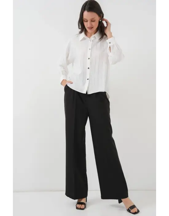 Beyaz Gümüş Çizgili Gömlek 5924