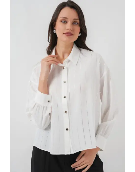 Beyaz Gümüş Çizgili Gömlek 5924