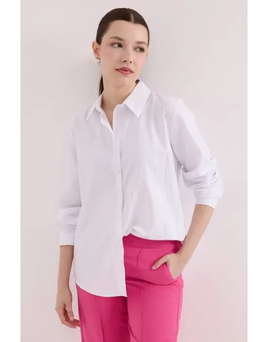 Beyaz Gümüş Varak Desenli Gömlek 20253