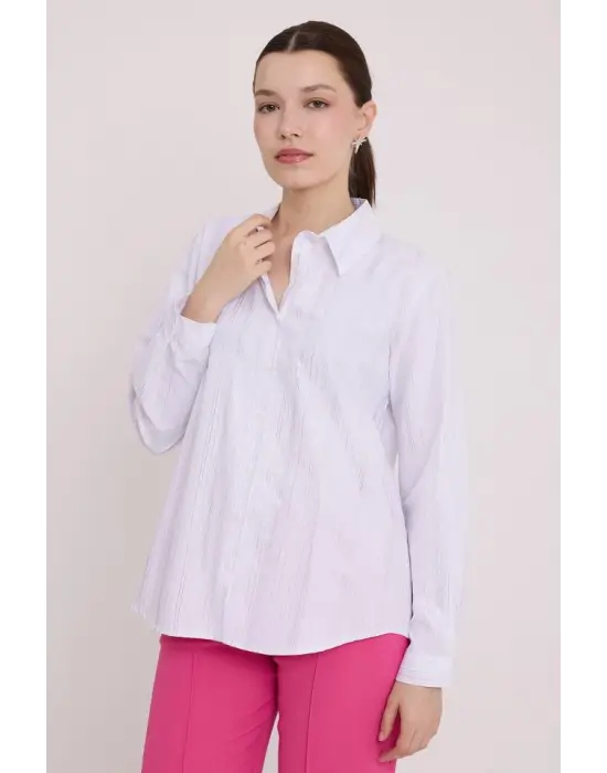 Beyaz Gümüş Varak Desenli Gömlek 20253