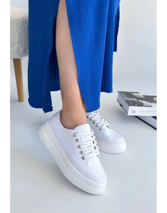 Omarı Trendsetter Beyaz Keten Bağcıklı Spor Ayakkabı