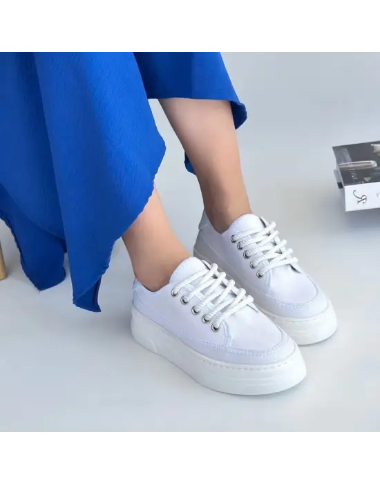 Omarı Trendsetter Beyaz Keten Bağcıklı Spor Ayakkabı