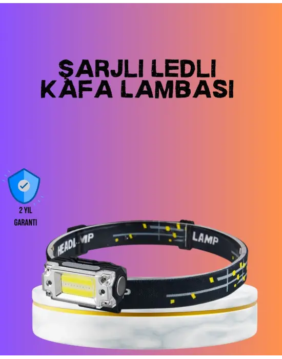 Beyaz Led Işık Sensörlü Kafa Lambası Lityum Batarya Led El Fenerli Şarjlı