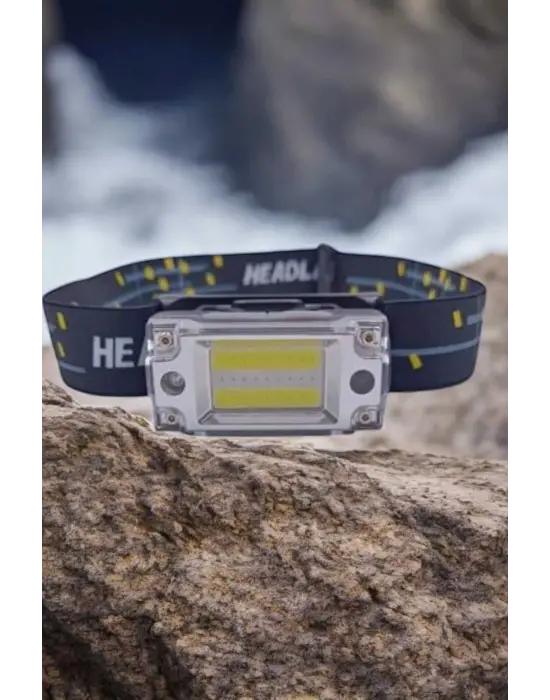 Beyaz Led Işık Sensörlü Kafa Lambası Lityum Batarya Led El Fenerli Şarjlı