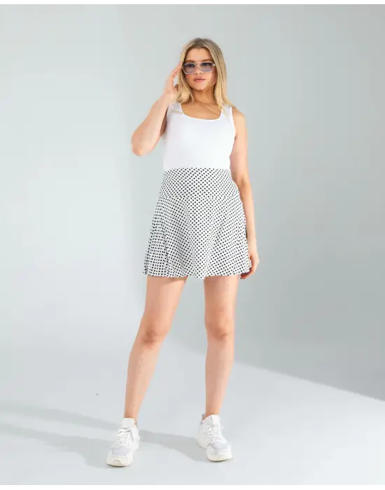 Çarpıcı Mini Puantiye Desenli Etek