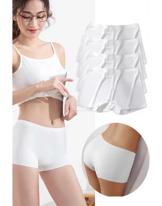 Omarı Dikişsiz Görünmez Mini Şort Boxer - 4 Adet Beyaz