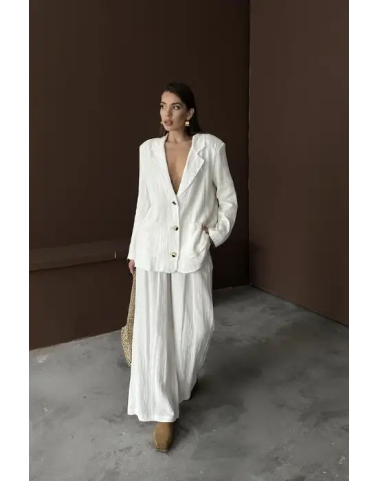 Beyaz Oversize Müslin Takım