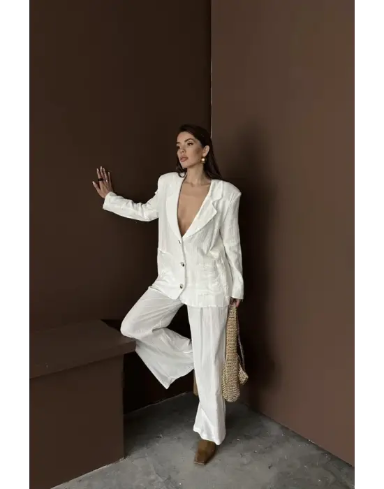 Beyaz Oversize Müslin Takım