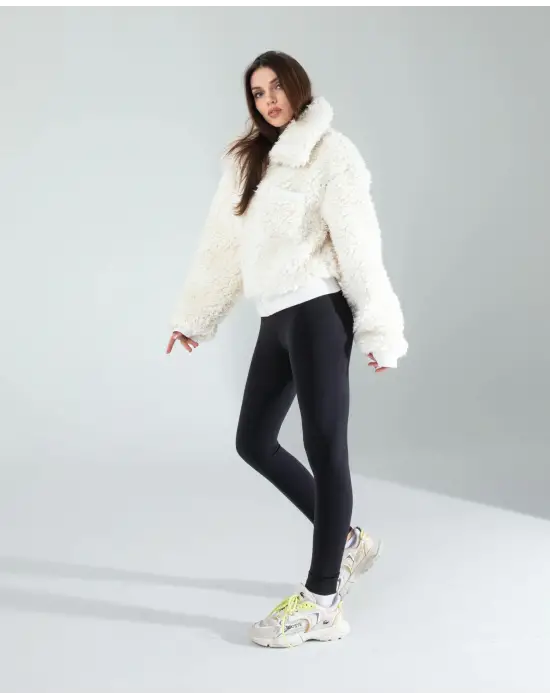 Omarı Yumuşak Peluş Kış Ceketi