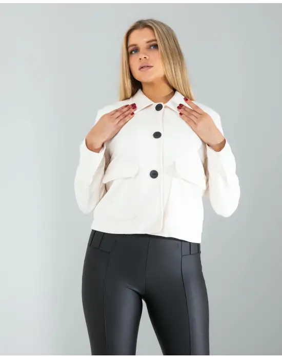 Omarı Modern Beyaz Süet Ceket