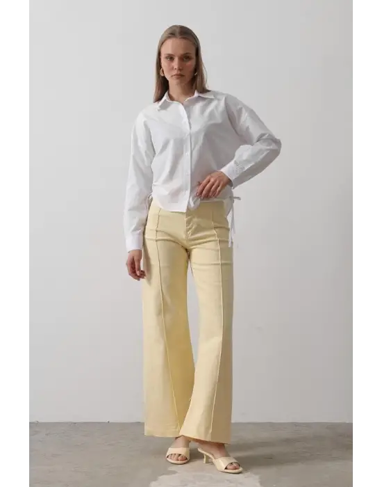 Omarı Yanları Bağlamalı Basic Gömlek - Beyaz