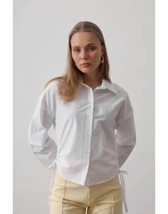 Omarı Yanları Bağlamalı Basic Gömlek - Beyaz