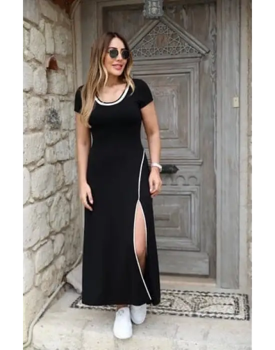 Omarı Etkileyici Beyaz Elbise - Yuvarlak Yaka, Yırtmaç Detayıyla!