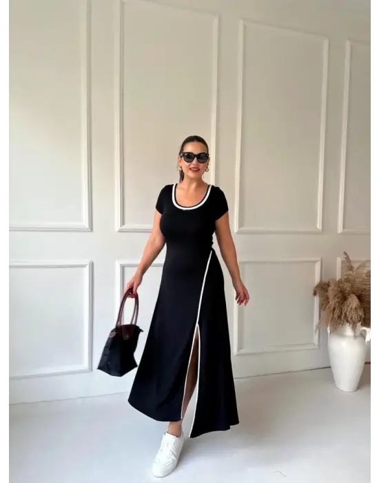 Omarı Etkileyici Beyaz Elbise - Yuvarlak Yaka, Yırtmaç Detayıyla!