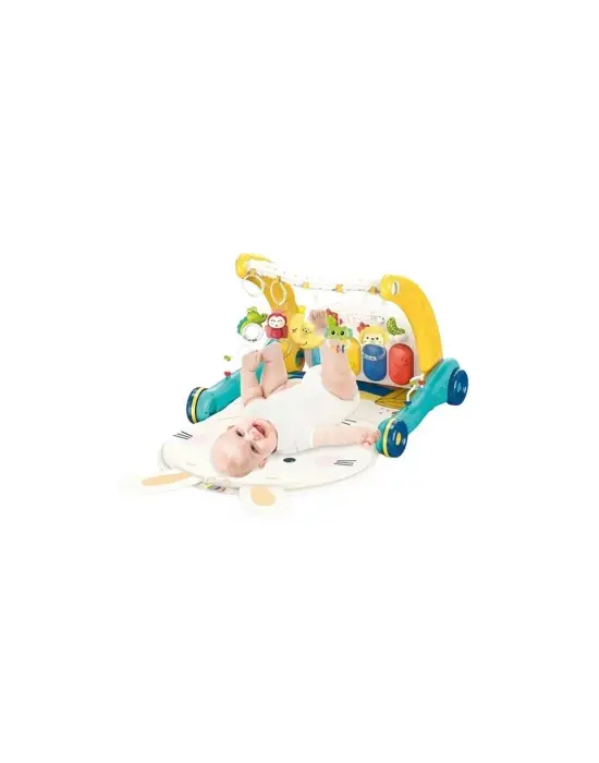 Omarı Piyanolu 2-in-1 Bebek Yürüteci ve Oyun Halısı - Mavi Tavşan Deseni