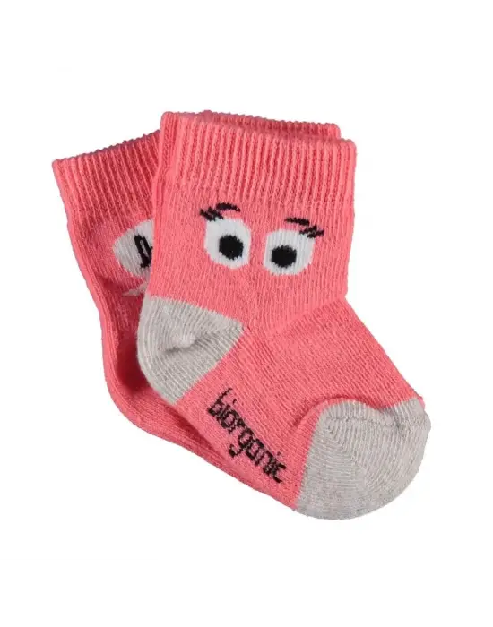 Omarı Organik Pamuklu Yüksek Bel Kız Çorabı 2Li Set - Nar