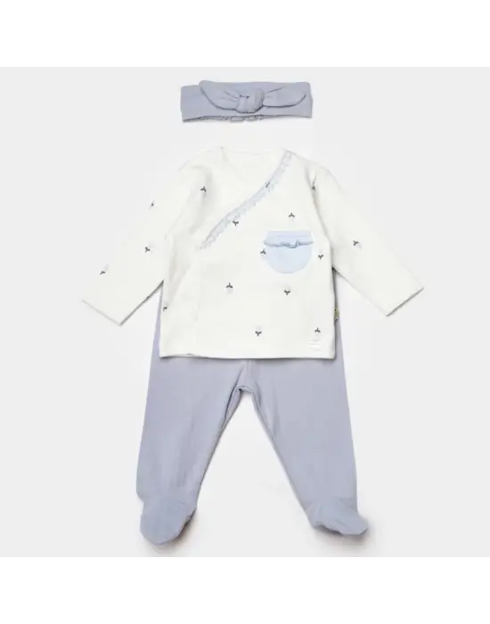 Omarı Organik Pamuklu Çiçek Desenli 3 Parça Zıbın Seti