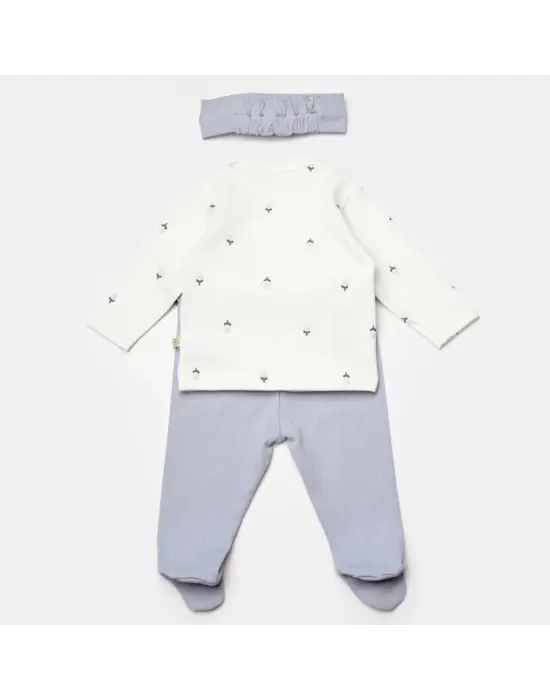 Omarı Organik Pamuklu Çiçek Desenli 3 Parça Zıbın Seti