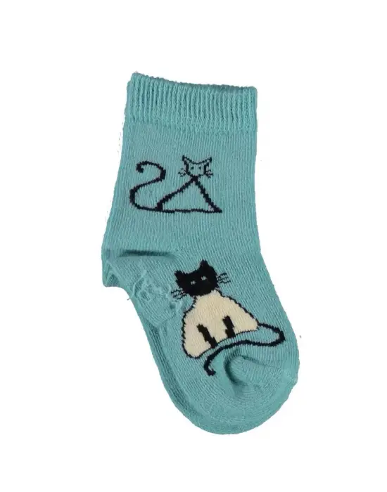Omarı Organik Kedi Desenli Yumuşak Soket Çorap - Yeşil