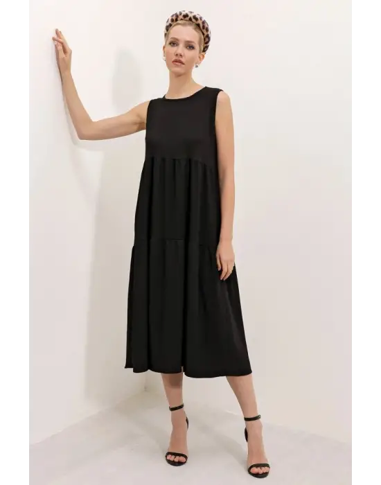 Bigdart 2448 Sıfır Kol Uzun Örme Elbise - Siyah