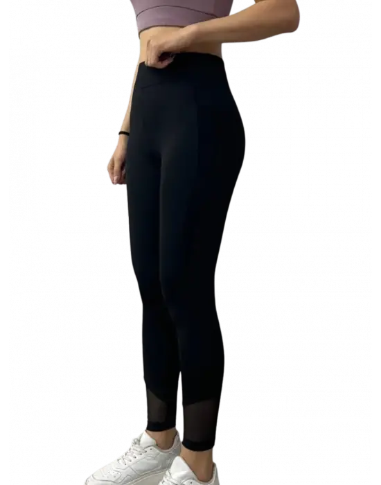 Bileği Tül Detaylı Scuba Tayt - SİYAH