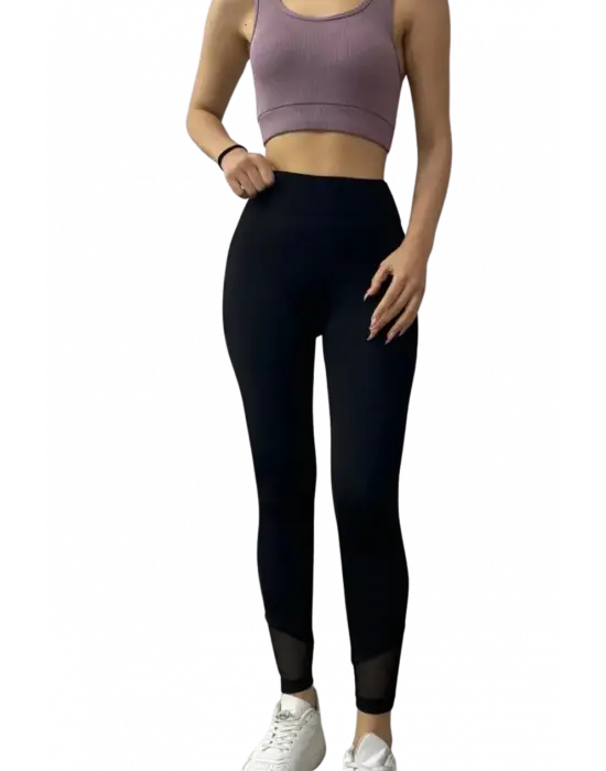 Bileği Tül Detaylı Scuba Tayt - SİYAH