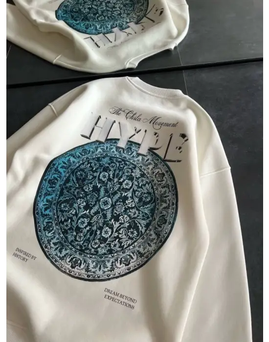 Omarı Bisiklet Yaka Baskılı Sweatshirt - Beyaz