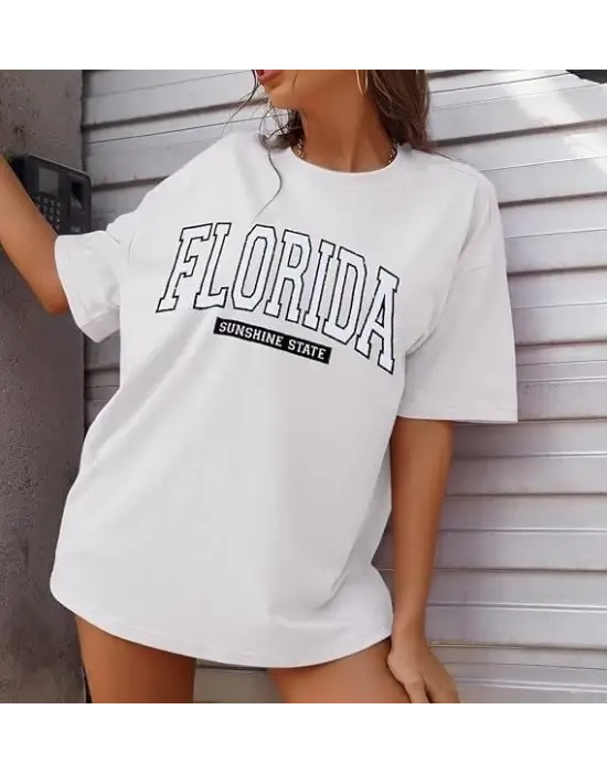 Bisiklet Yaka Baskılı T-shirt - Beyaz