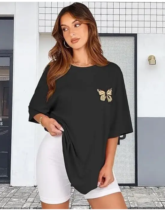 Bisiklet Yaka Baskılı T-shirt - Siyah