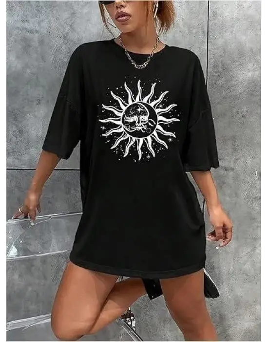 Bisiklet Yaka Baskılı T-shirt - Siyah