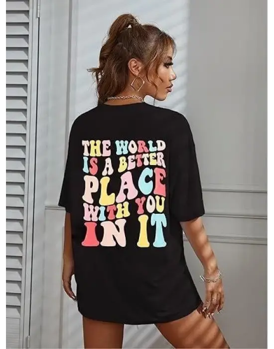 Bisiklet Yaka Baskılı T-shirt - Siyah