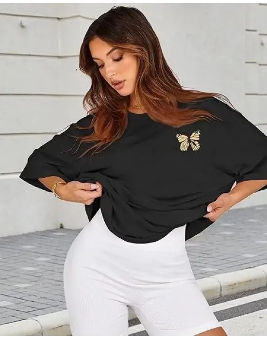 Siyah Bisiklet Yaka Yumuşak T-shirt