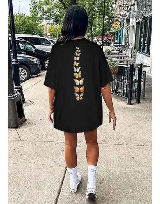 Bisiklet Yaka Baskılı T-shirt - Siyah