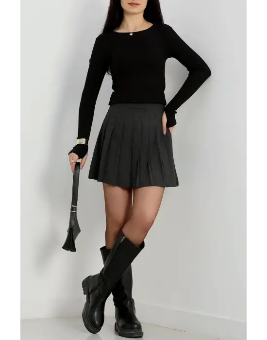 Bisiklet Yaka Parmak Geçmeli Kaşkorse bluz siyah a3829