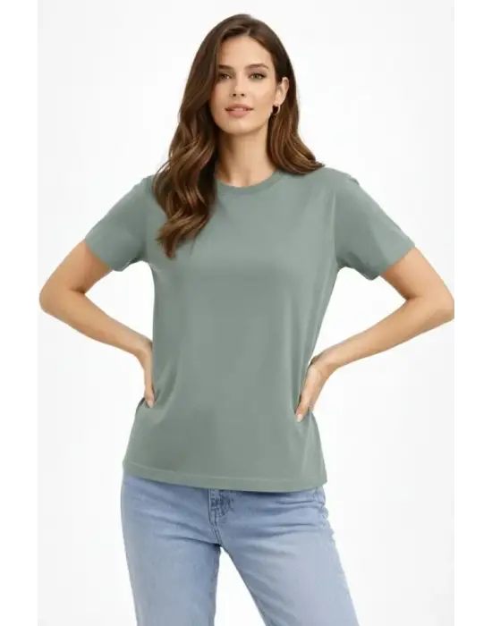Bisiklet Yaka Tişört Regular Kalıp Basic Pamuklu Günlük Kullanım T-shirt - Mint Yeşili