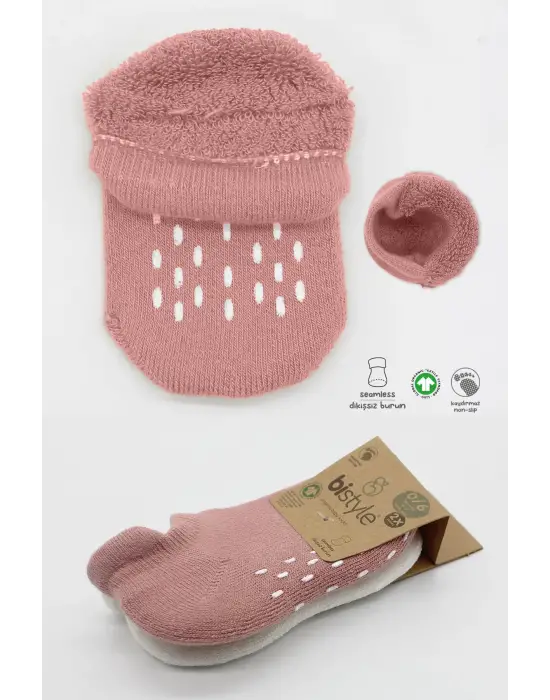 Bistyle 2li Altı Havlu Sneakers Kaymaz Çorap 20501 Ekru Pudra