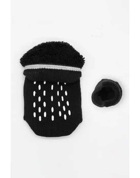 Bistyle 2li Altı Havlu Sneakers Kaymaz Çorap 20501 Siyah Ekru