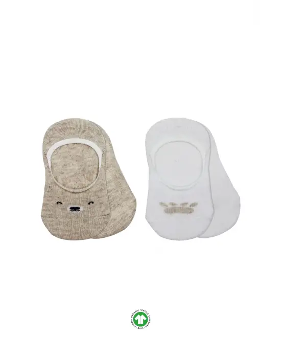 Bistyle 2li Babet Cute Face Penye Çorap 30103 Bej Beyaz