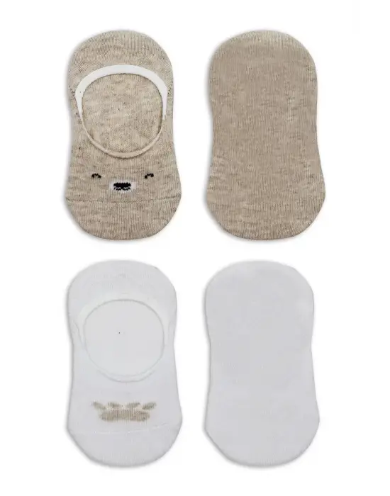 Bistyle 2li Babet Cute Face Penye Çorap 30103 Bej Beyaz