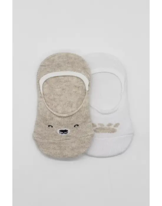 Bistyle 2li Babet Cute Face Penye Çorap 30103 Bej Beyaz