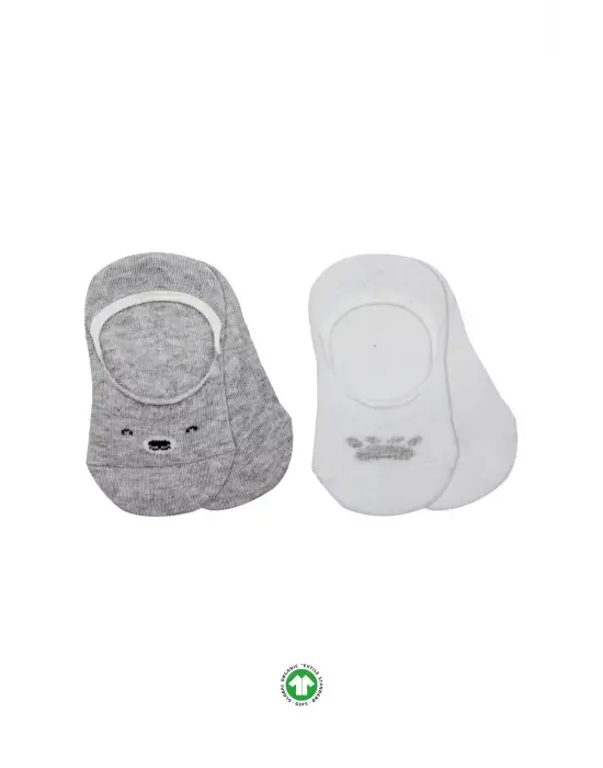 Bistyle 2li Babet Cute Face Penye Çorap 30103 Gri Beyaz