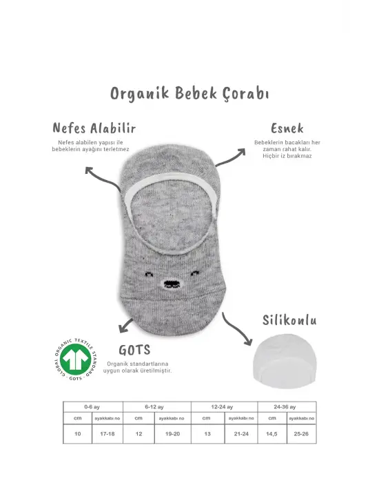 Bistyle 2li Babet Cute Face Penye Çorap 30103 Gri Beyaz