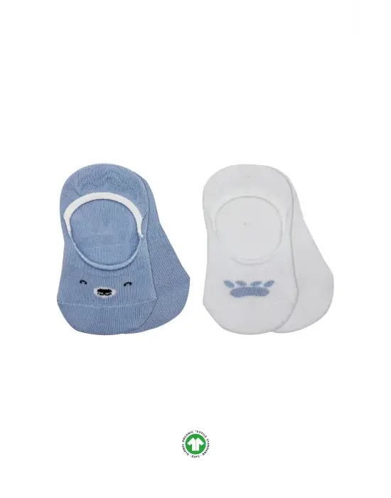 Bistyle 2li Babet Cute Face Penye Çorap 30103 Mavi-beyaz