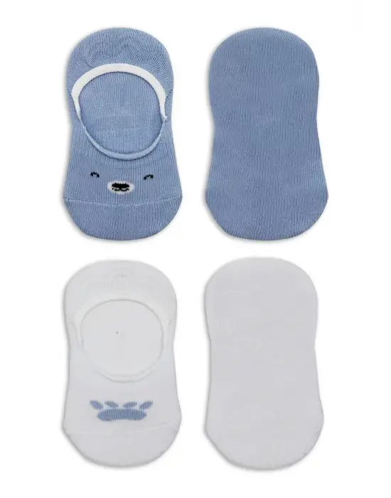 Bistyle 2li Babet Cute Face Penye Çorap 30103 Mavi-beyaz