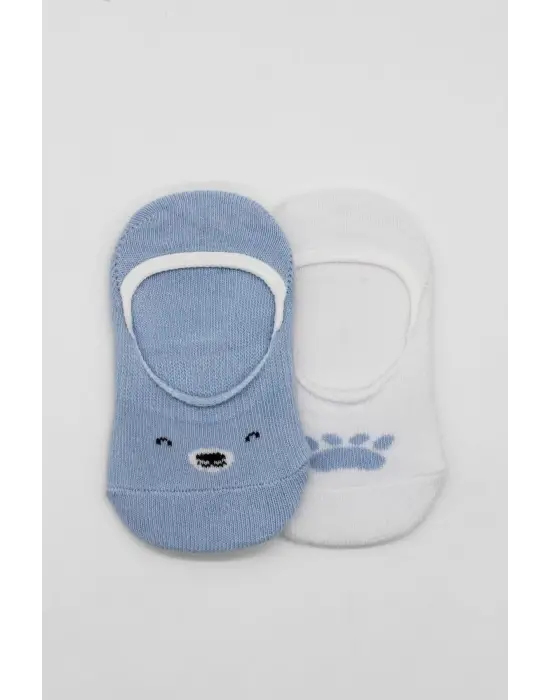 Bistyle 2li Babet Cute Face Penye Çorap 30103 Mavi-beyaz